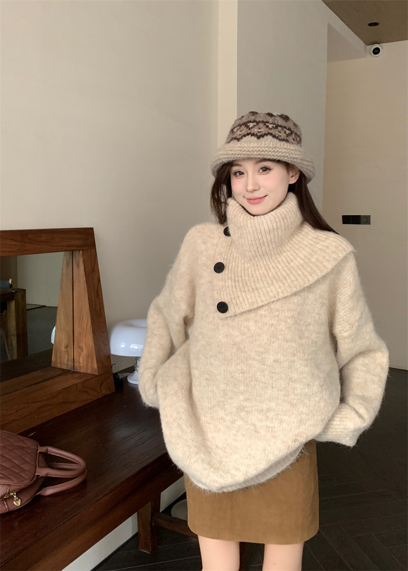 實拍 韓系簡約百搭圓領毛衣配圍脖