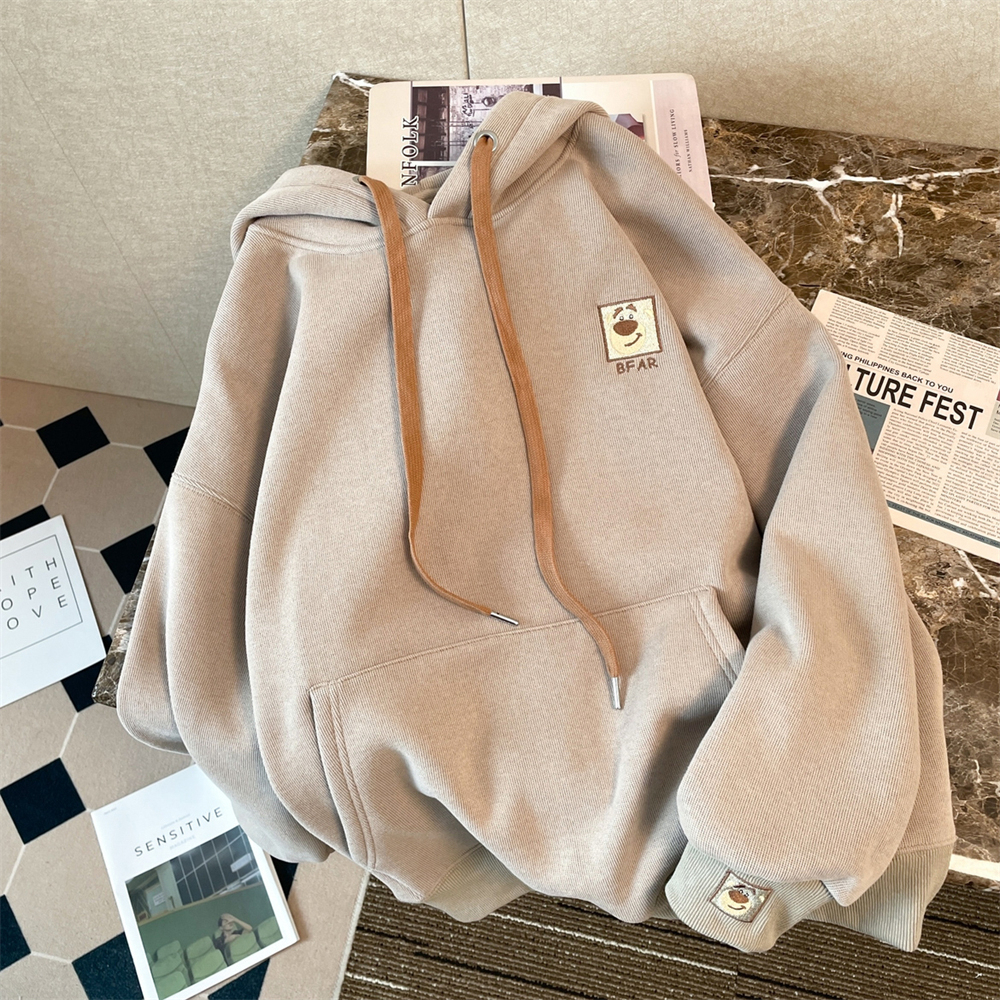 加絨加厚刺繡連帽衫衛衣女秋冬