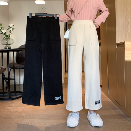 -Real shot-Longfeng nylon woolen wide-leg pants for women in autumn and winter, drapey thickened casual pants for women