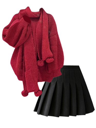 圣诞战衣过年红色毛衣秋冬套装新款女装今年流行漂亮套装短裙