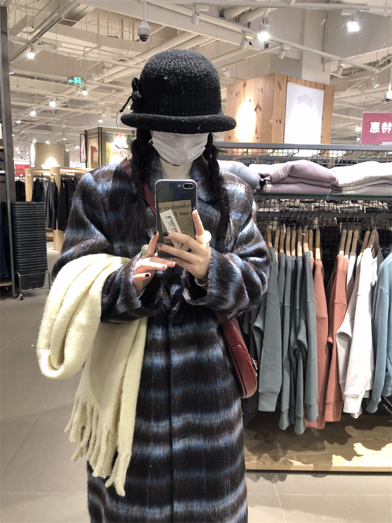 Actual shot#Wool coat for women 2023 new autumn and winter plaid loose temperament long knee-length woolen coat
