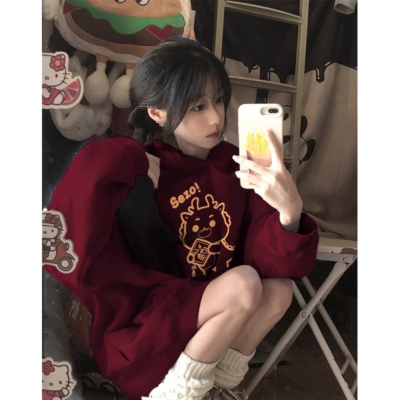 CVC棉麵食毛華棉複合/牛奶絲300克銀狐絨400克前 印花連帽衛衣女