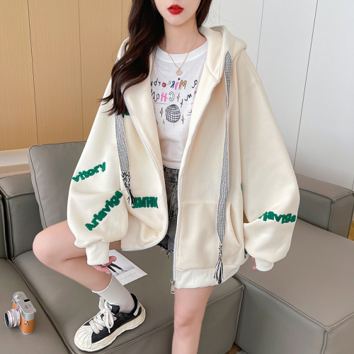 First release of pure cotton Huamian | Back collar | Korean style loose hooded sweatshirt embroidered jacket for women