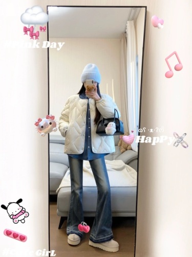 Small Korean style white rhombus cotton coat for women in winter 2023 new design small fragrance style quilted cotton coat and jacket