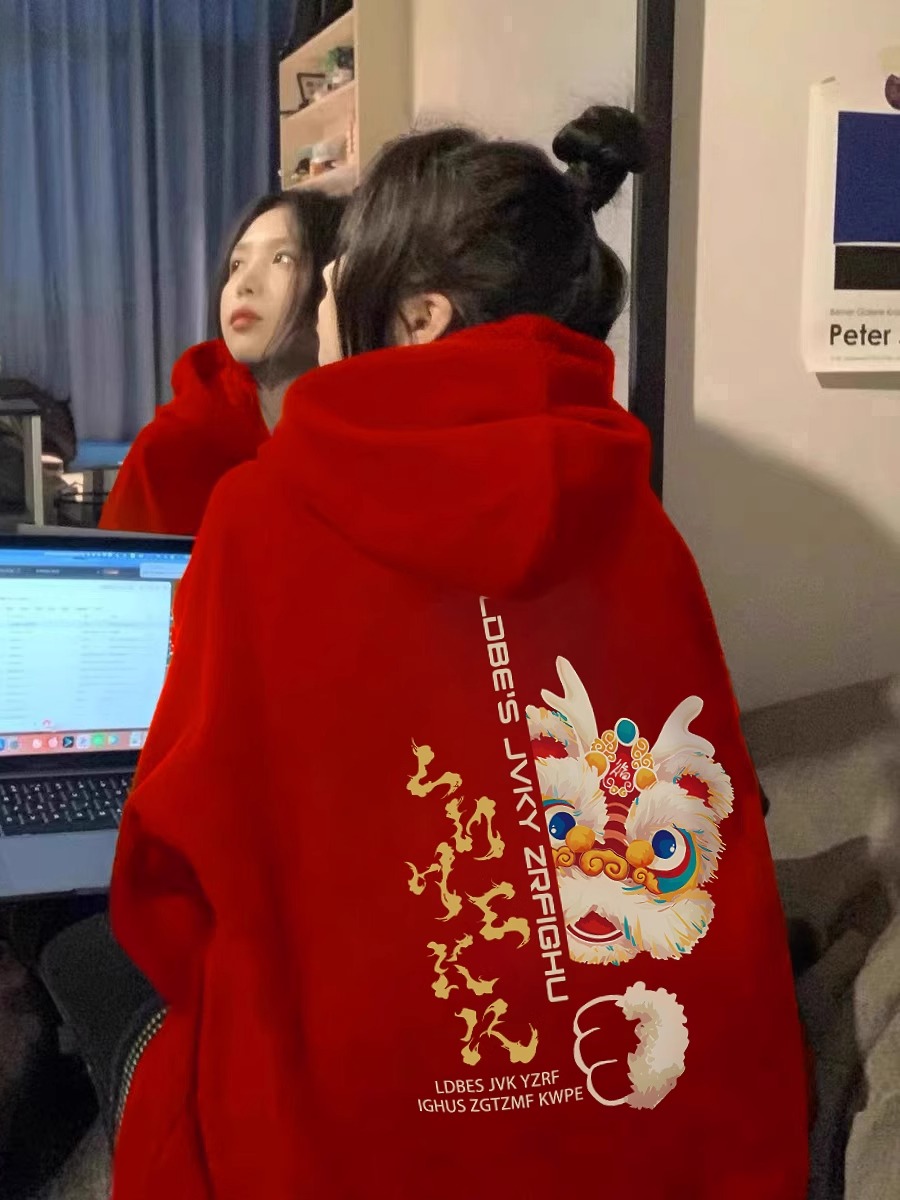 CVC棉麵食毛華棉複合/牛奶絲300克銀狐絨400克前 印花連帽衛衣女