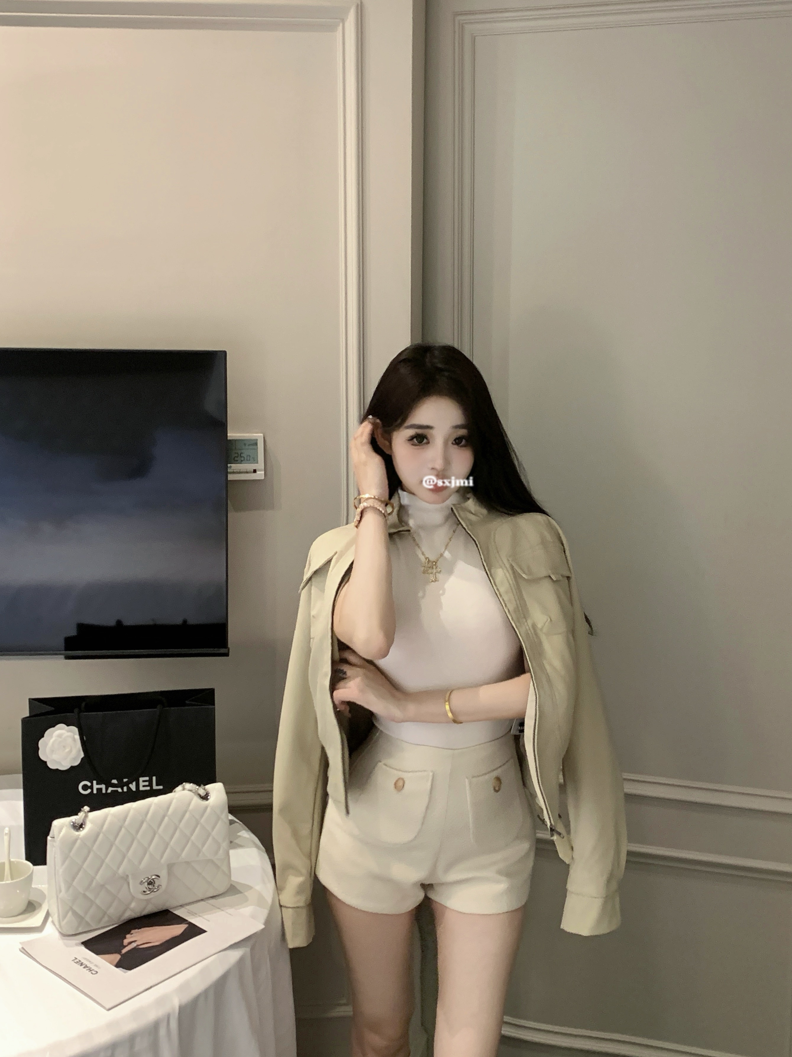 實拍立領機車服夾克拉鏈長袖皮衣外套半高領修身顯瘦背心套裝