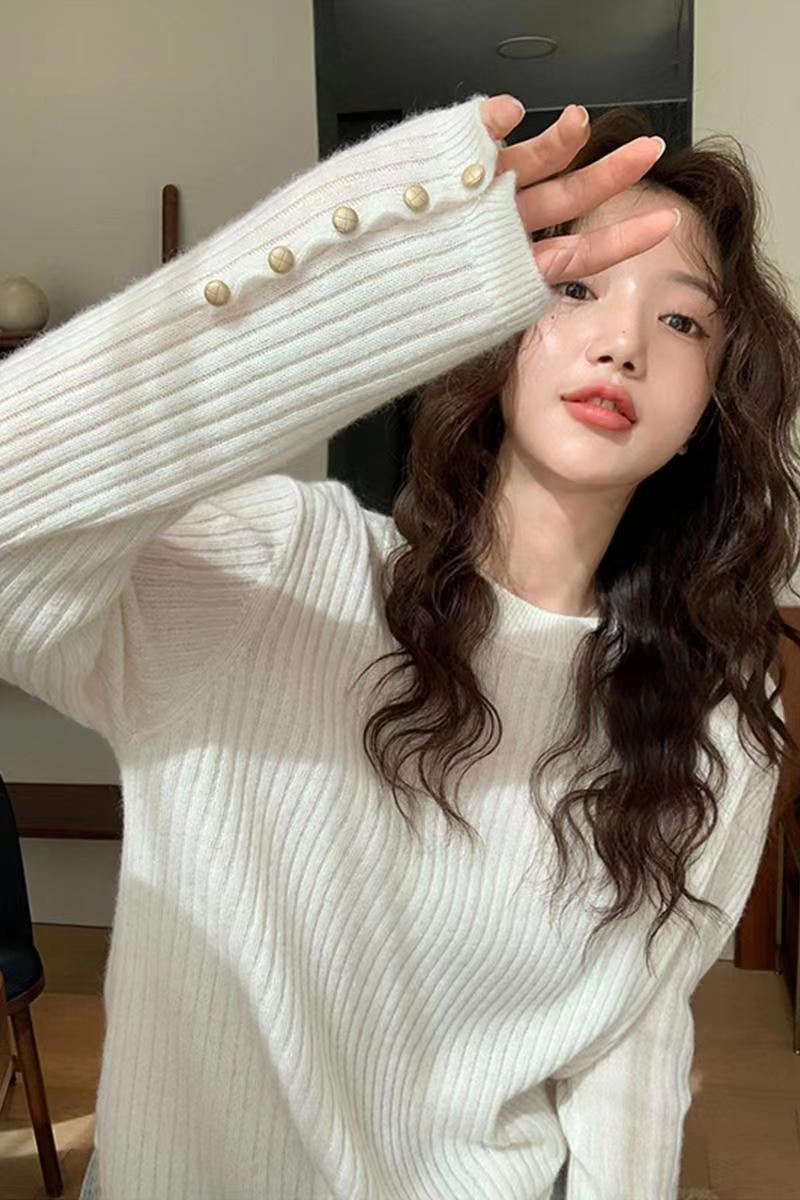 慵懶風毛衣女秋冬內搭外穿小眾設計感針織衫寬鬆打底衫軟糯的上衣