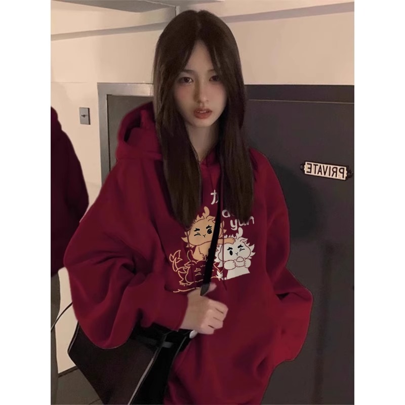 CVC棉麵食毛華棉複合/牛奶絲300克銀狐絨400克前 印花連帽衛衣女