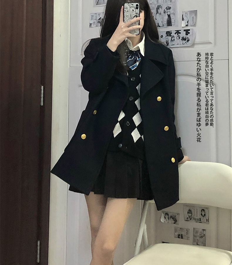 Autumn and winter Japanese college style school supply sense woolen coat women's jk uniform double-breasted versatile commuting woolen coat
