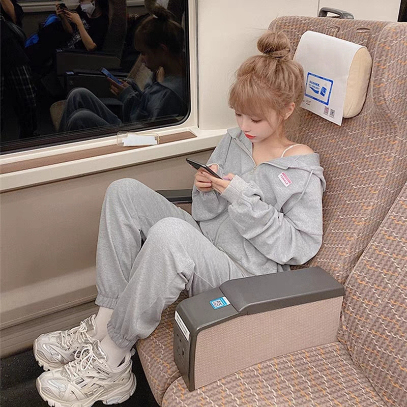 運動套裝女2024新款春秋時尚寬鬆大碼顯瘦衛衣休閒兩件套跑步服潮