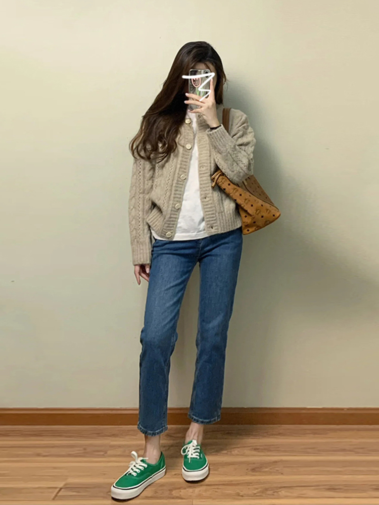 日系復古慵懶風開衫毛衣外套女秋冬外穿2023新款短款寬鬆針織套裝