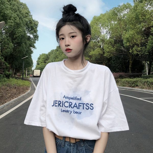 短袖T恤少女夏裝2024年新款初中高中學生韓版寬鬆印花半袖上衣服