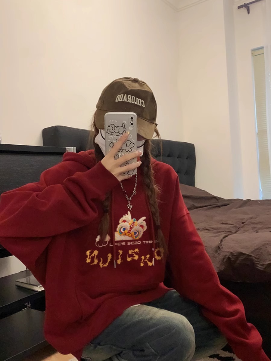 CVC棉麵食毛華棉複合/牛奶絲300克銀狐絨400克前 印花連帽衛衣女