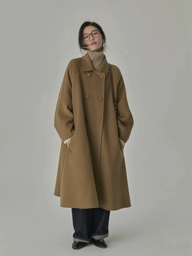 Woolen coat women's mid-length 2023 autumn and winter new woolen coat high-end Hepburn style thickened Japanese style
