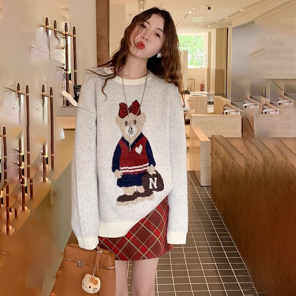 聖誕新年慵懶軟糯套頭毛衣女秋冬韓系可愛寬鬆針織衫套裝裙兩件套
