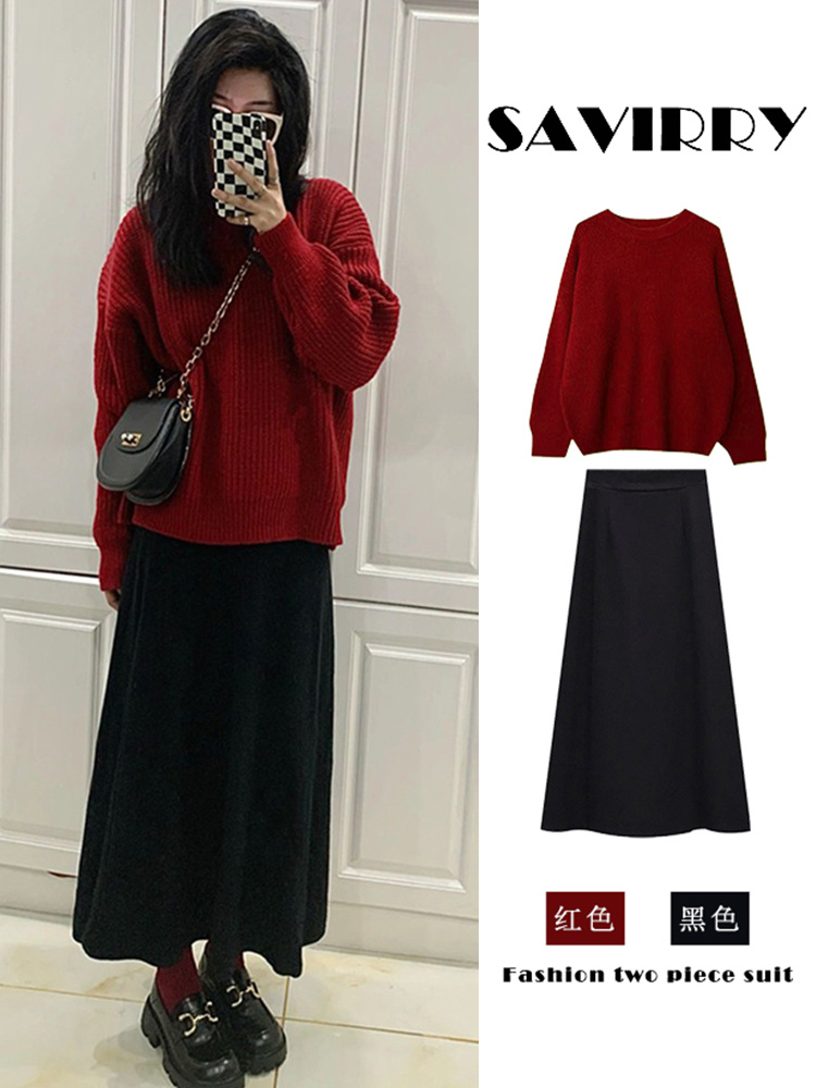 深冬裝搭配一整套2023女新款龍年本命年衣服紅色連衣裙子聖誕套裝