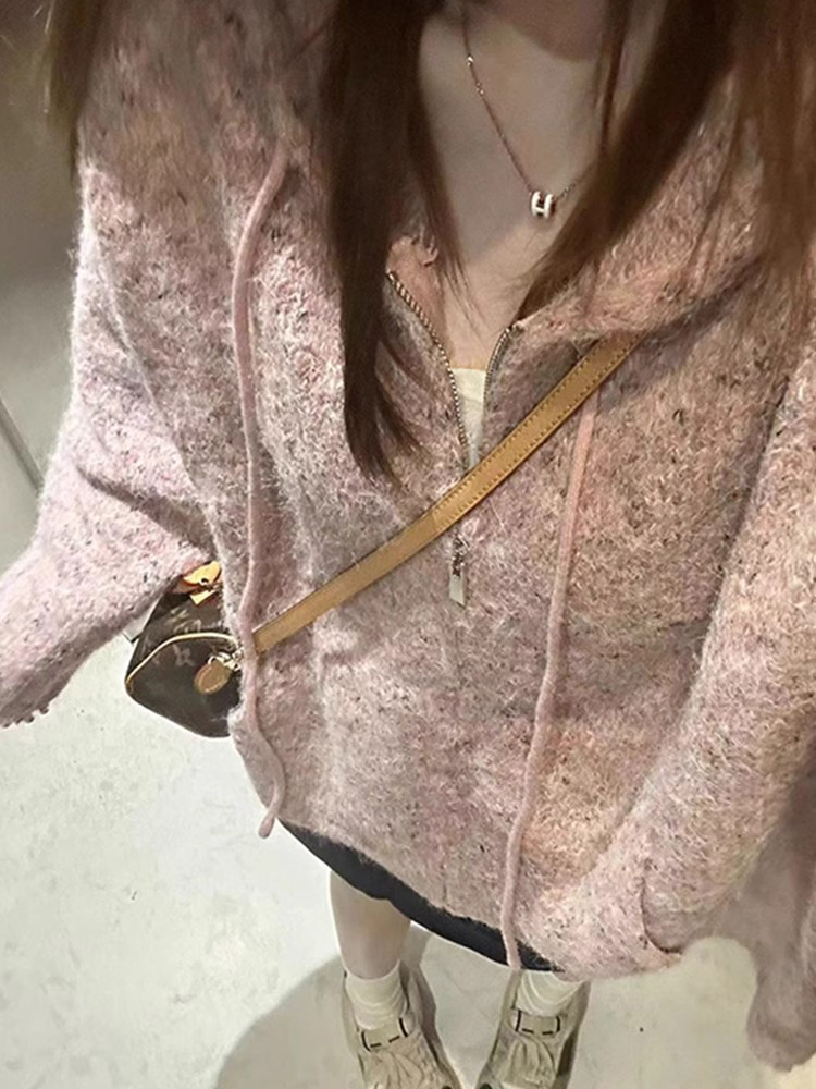 秋冬復古慵懶風馬海毛軟糯毛衣女高級感寬鬆減齡時髦百搭三件套裝