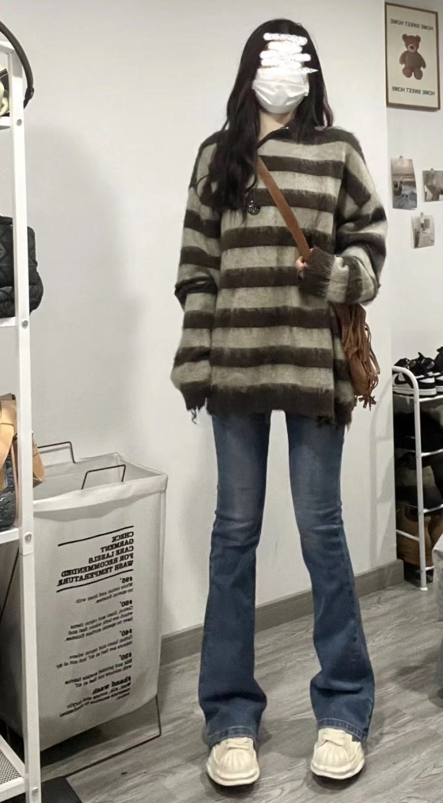 高級感條紋毛衣外套女秋冬寬鬆外穿復古日系慵懶風上衣2023新款冬