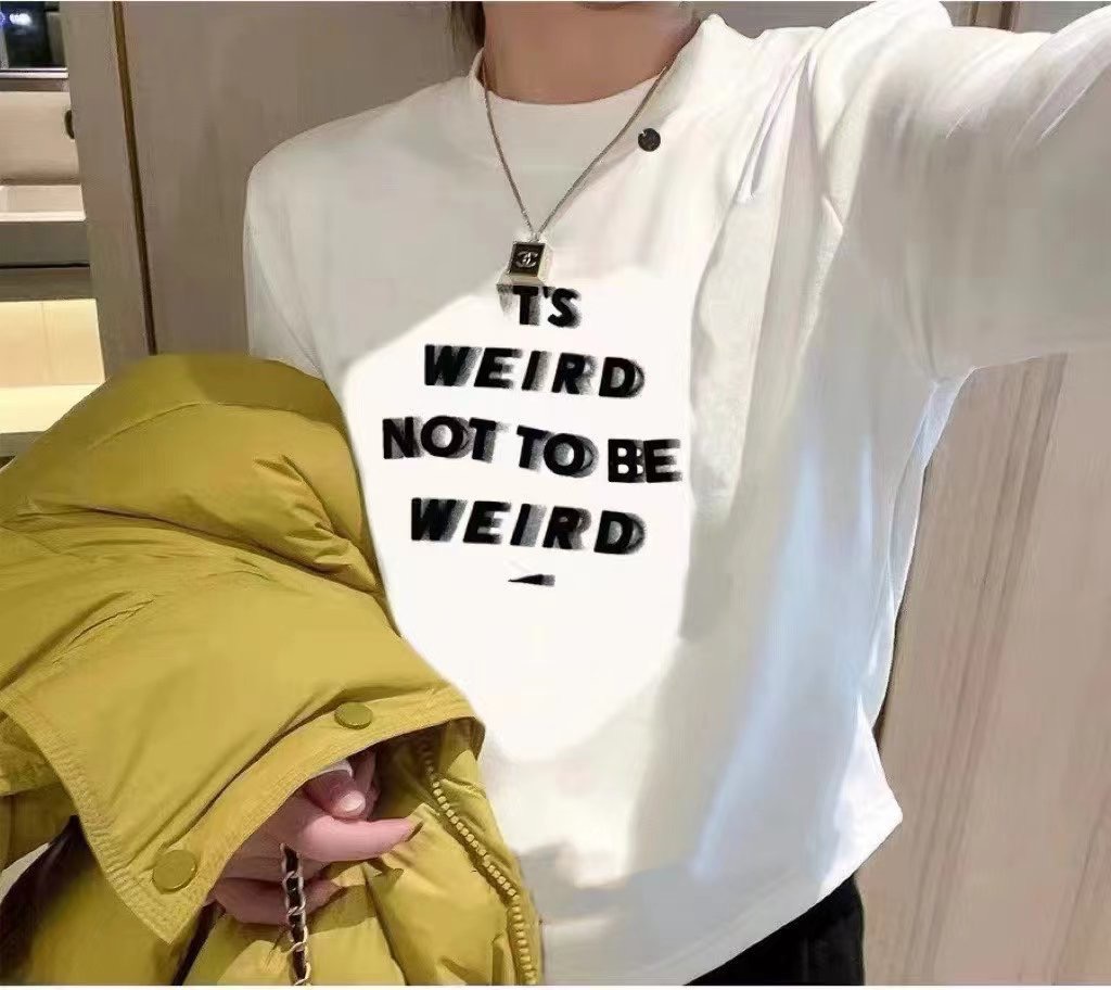 Spring and Autumn Letter Printed T-shirt Women's Age-Reducing and Slimming Casual and Versatile Bottoming Shirt Top