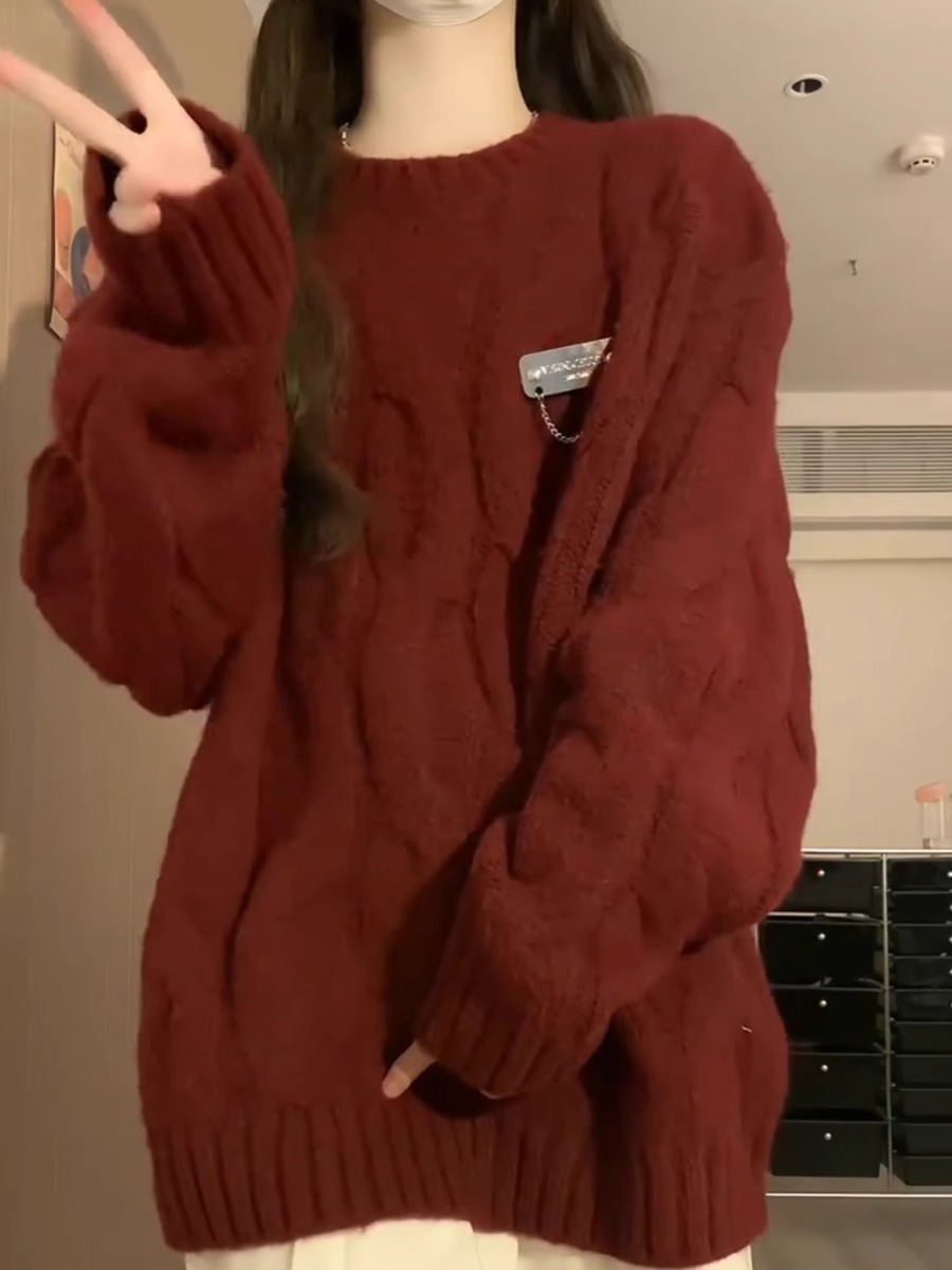 聖誕新年紅色毛衣女秋冬2024龍年本命年過年衣服復古寬鬆慵懶外套