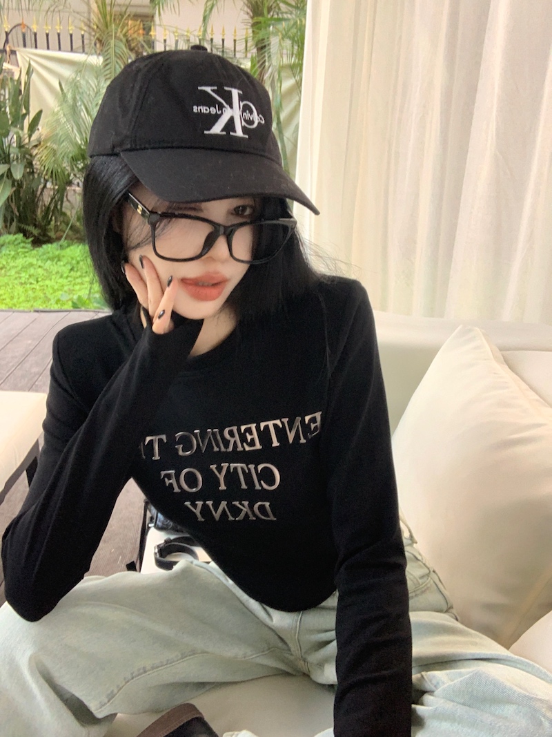 實拍 韓版修身顯瘦短款字母T恤上衣百搭基礎款打底衫