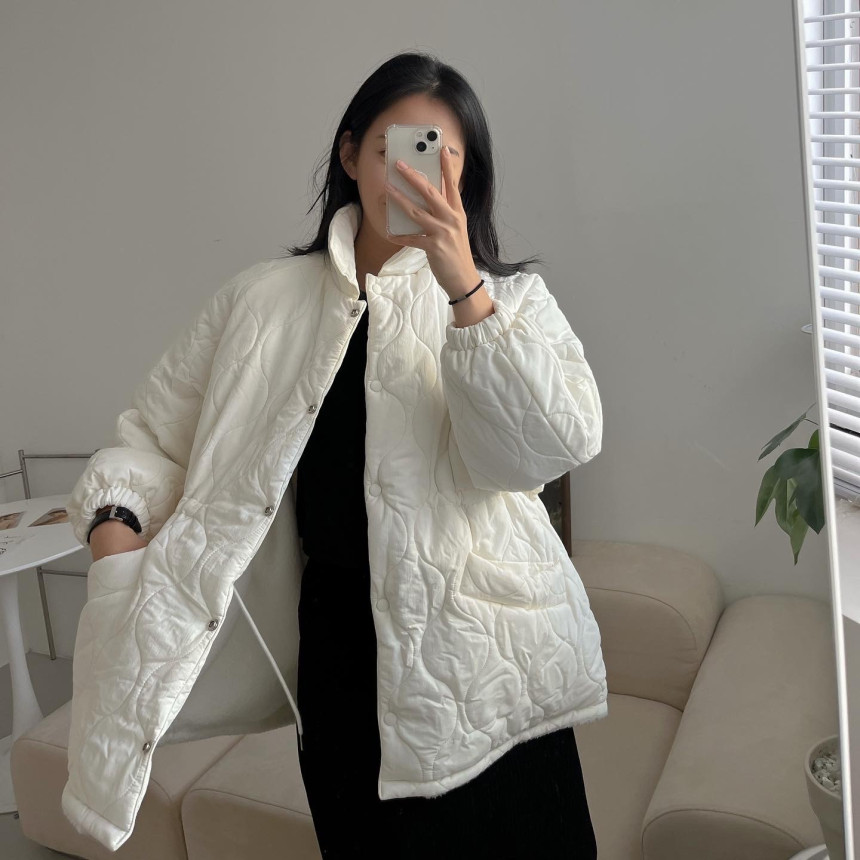 Korean autumn and winter fashion retro rhombus drawstring waist lambswool lined warm loose cotton jacket
