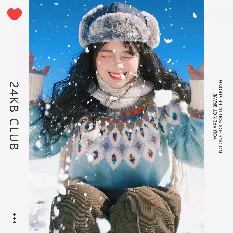 跨年穿搭超好看費爾島奶綠色短款過年戰袍毛衣女款2023新款秋冬季
