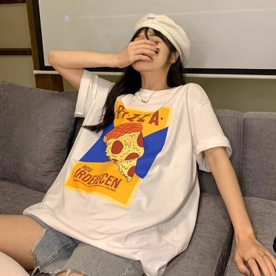 印花白色t恤女短袖2024新款學生百搭休閒體恤夏季半袖上衣服潮ins