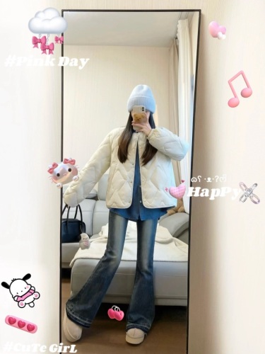 Small Korean style white rhombus cotton coat for women in winter 2023 new design small fragrance style quilted cotton coat and jacket