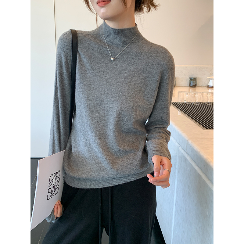 半高領打底衫女毛衣2024年春裝新款寬鬆針織衫洋氣秋冬季內搭上衣