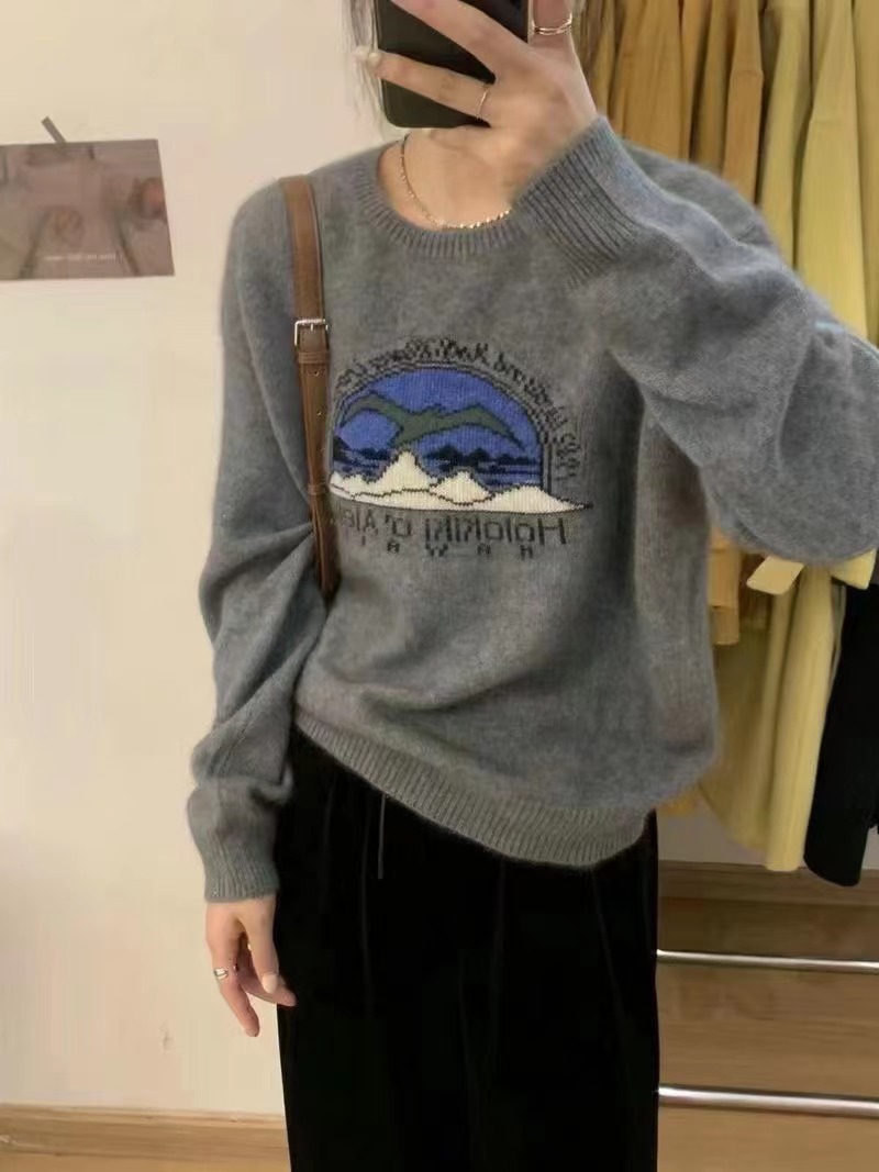 奶fufu慵懶風設計感毛衣女秋冬2023新款寬鬆加厚內搭針織打底上衣