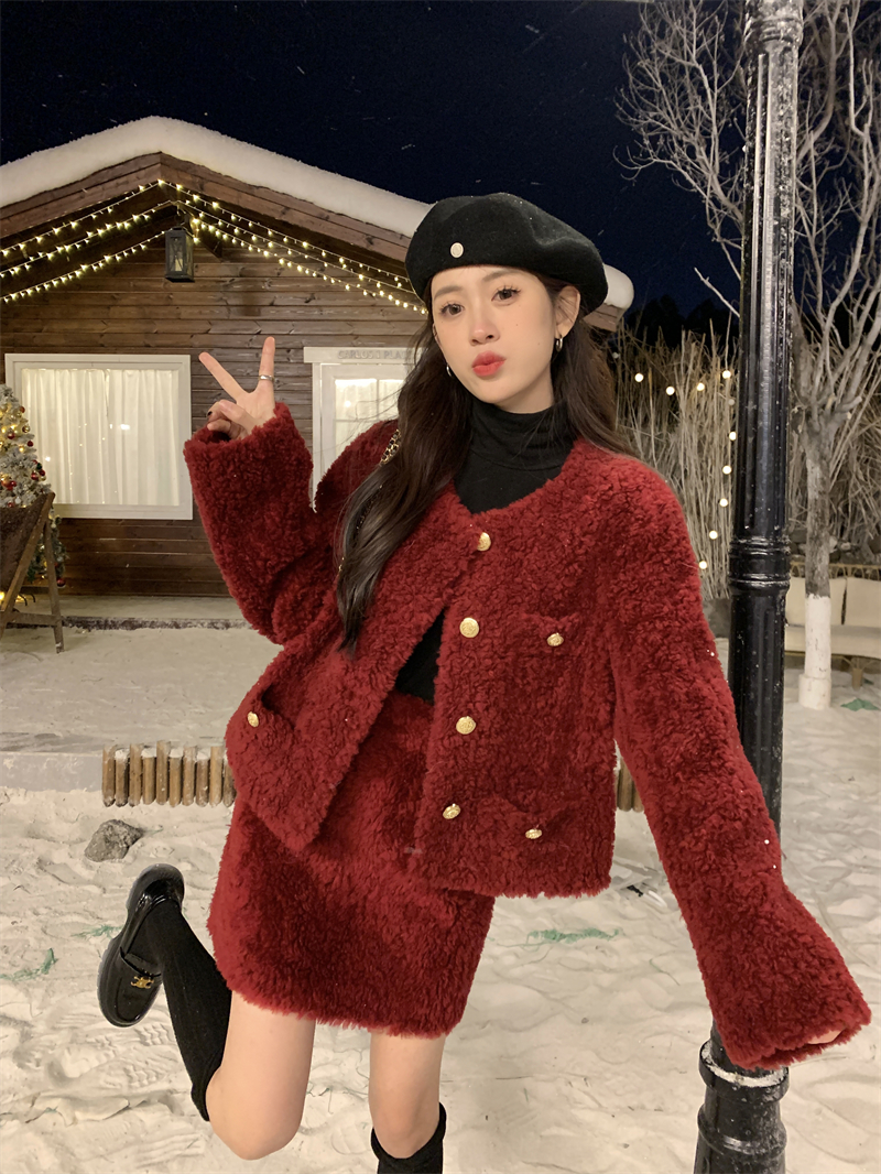 實拍 發財套裝 紅色過年氛圍感小香風新年套裝