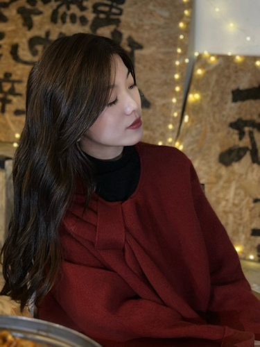兔年新年战袍韩剧职业高级感小香风红色毛衣连衣裙两件套装女秋冬