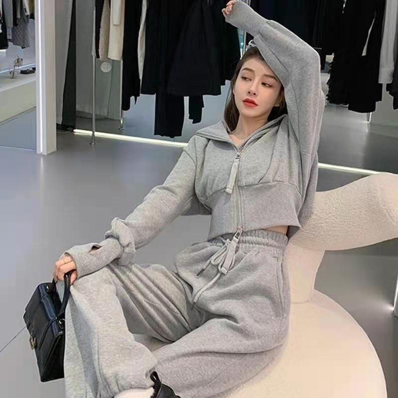 韓版學生寬鬆運動服套裝女2024春秋季大碼連帽開衫衛衣休閒兩件套