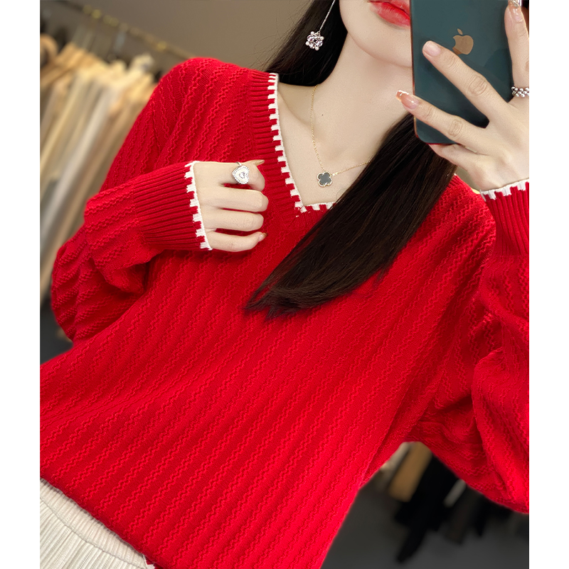 2024春秋冬針織衫新年紅色主題毛衣女