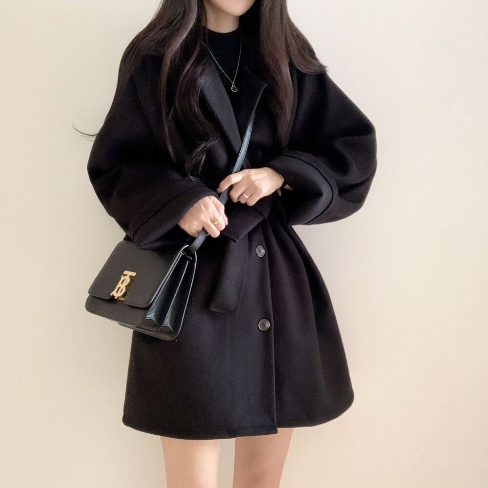 chic autumn and winter Korean style suit collar tie waist small casual versatile woolen coat