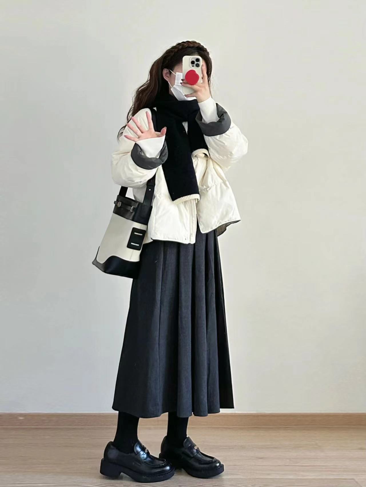 秋冬季2023新款小個子奶fufu溫柔學院風棉服外套半身裙兩件套裝女