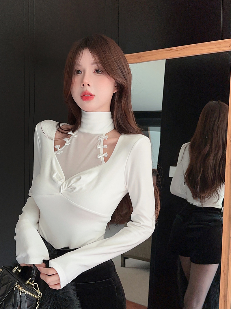 實拍！純欲掛脖內搭性感蕾絲打底衫女秋冬設計感別致上衣2390
