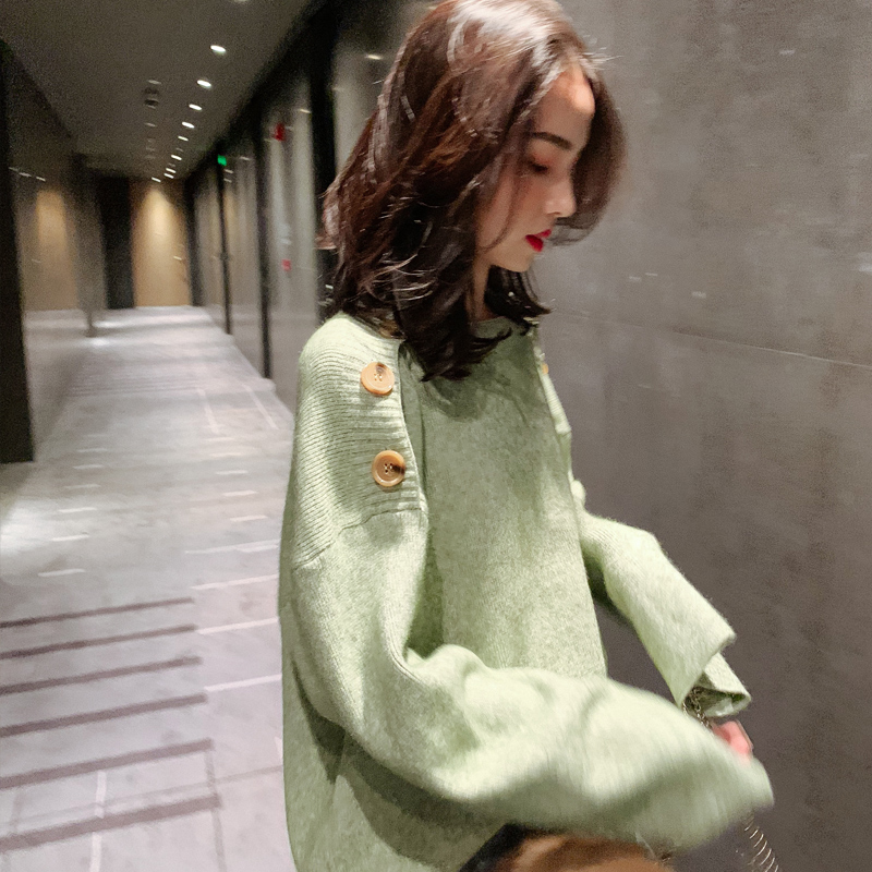 早春新款韓版一字領套頭慵懶風毛衣女寬鬆網紅超火針織衫外套