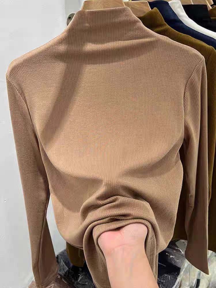 European plus velvet and thickened Modal half turtleneck bottoming shirt top for women in autumn and winter with brushed German velvet T-shirt