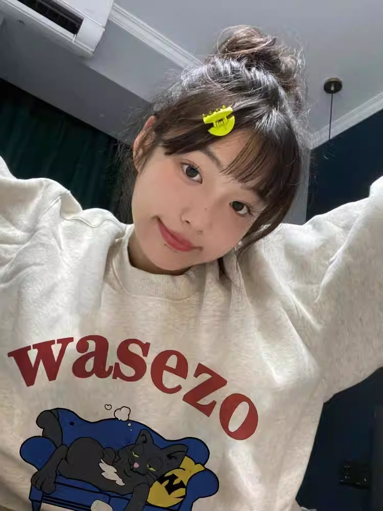 灰色無帽衛衣女秋冬2023新款圓領外套寬鬆韓版慵懶風oversize上衣