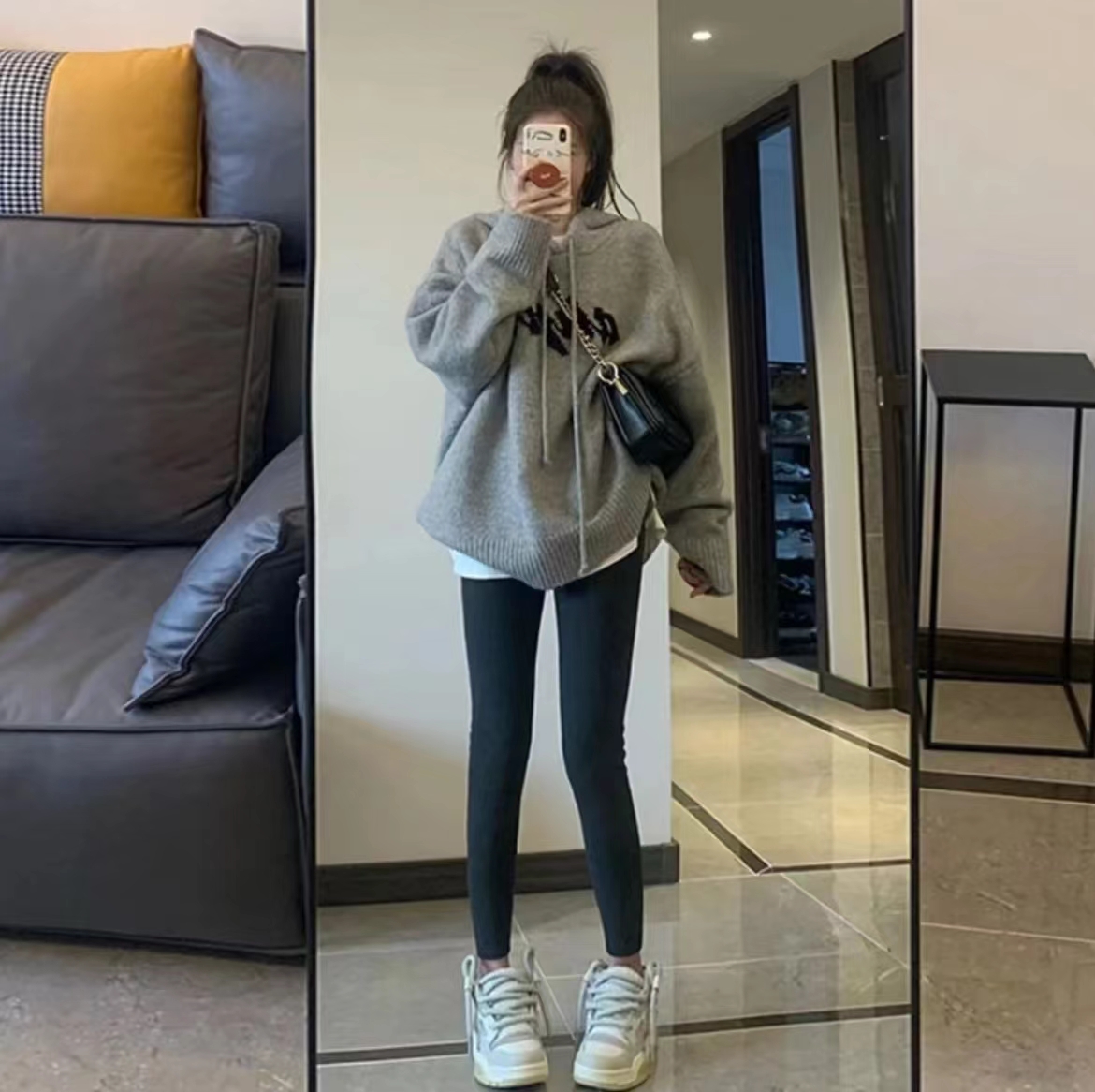早秋冬裝搭配一整套小個子洋氣外套連帽毛衣微胖女生穿搭三件套裝