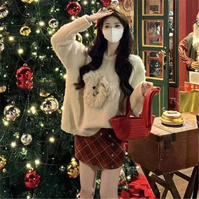 冬裝搭配一整套法式桔梗韓劇女主小香風紅色新年聖誕戰袍兩件套裝