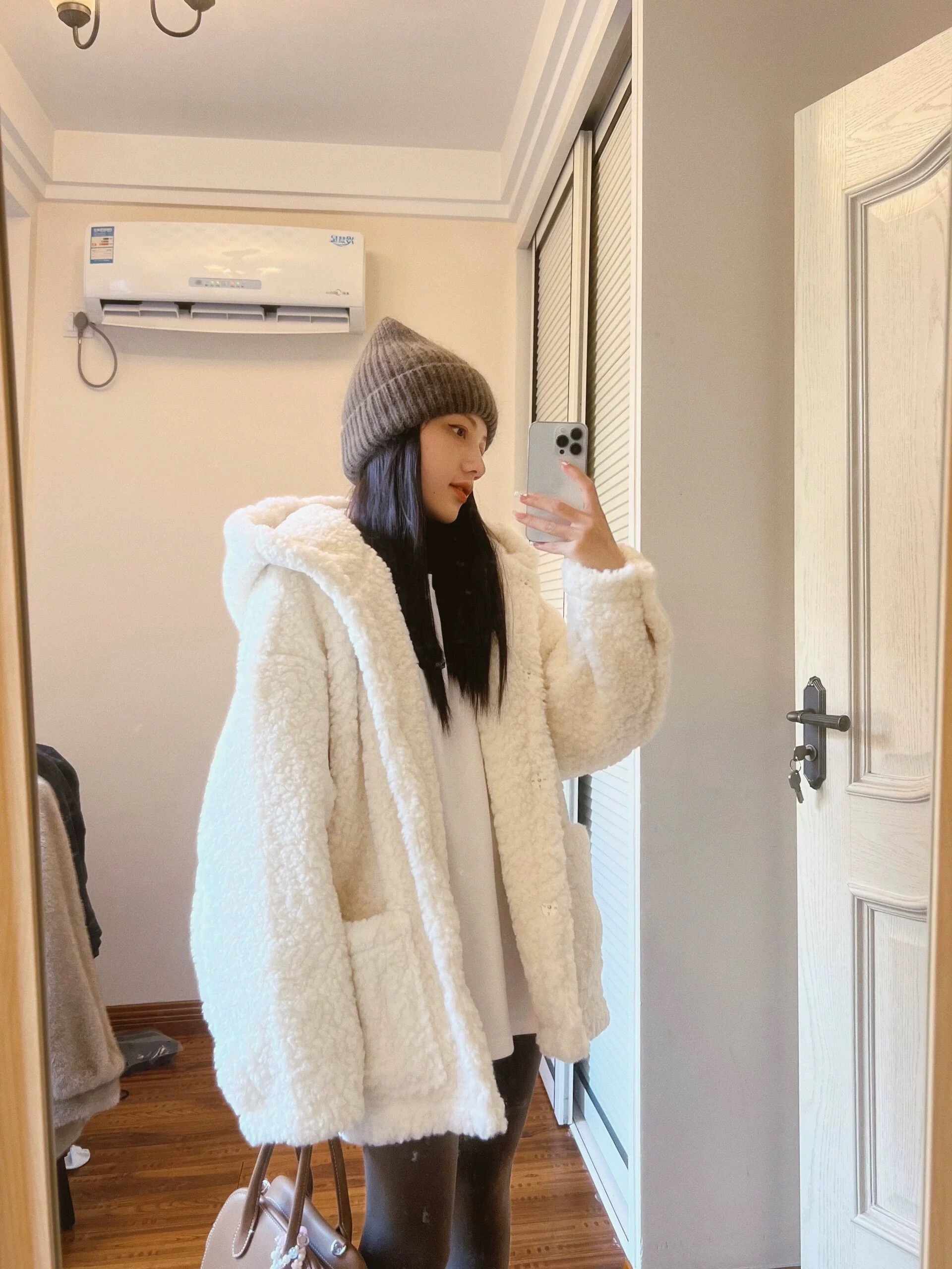 SOLO爆爆連帽羊羔毛外套女2023秋冬季新款加厚顆粒絨美式上衣