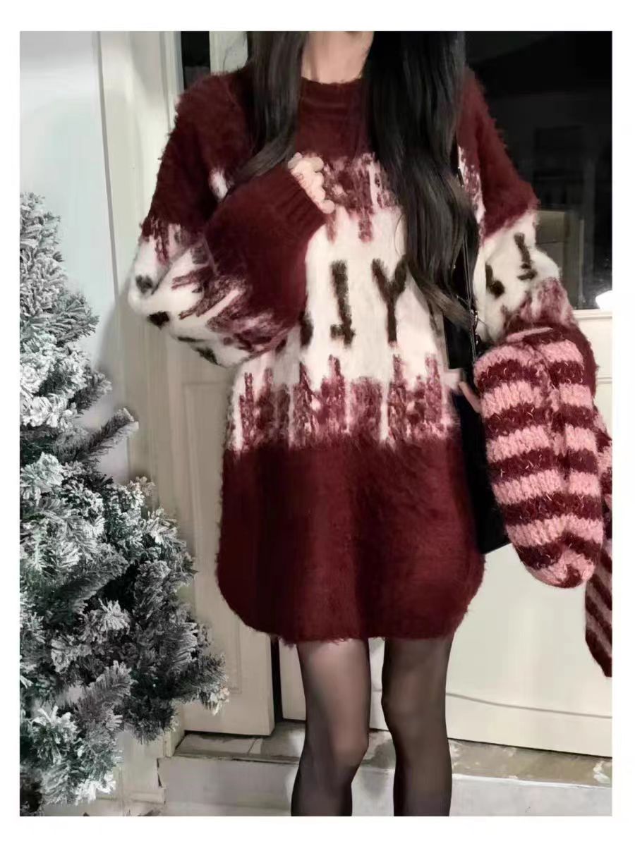 紅色毛衣女秋冬2023新款本命年聖誕寬鬆慵懶風加厚打底衫針織上衣