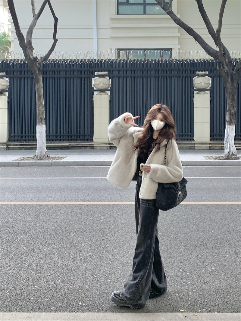 Real Shot #2023 Autumn and Winter New Mink Fur Eco-Friendly Fur All-in-One Jacket Short Plush Top for Women