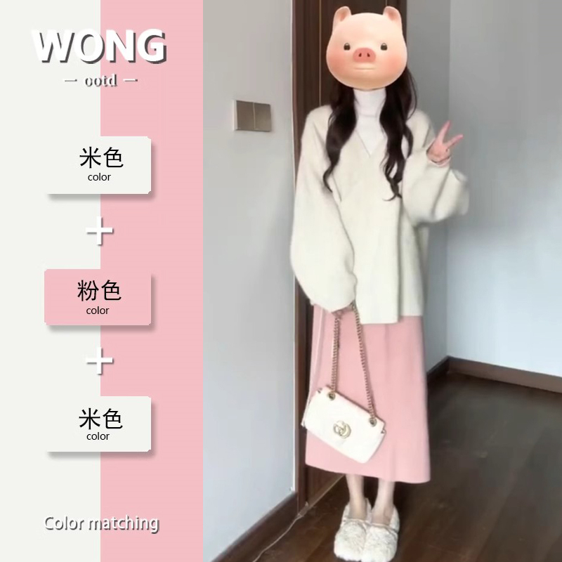2024新款小個子秋冬季搭配溫柔顯高小香風毛衣半身裙炸街三件套裝