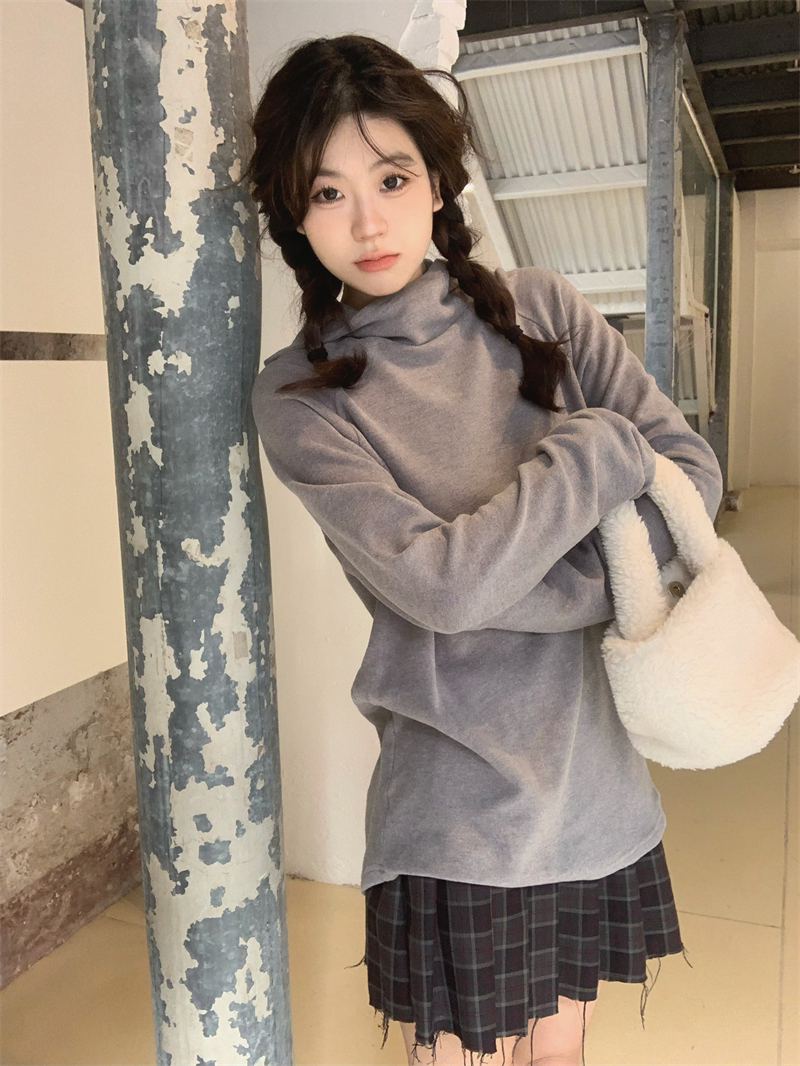 Actual shot of autumn and winter long-sleeved self-heating German velvet warm base hooded sweatshirt top