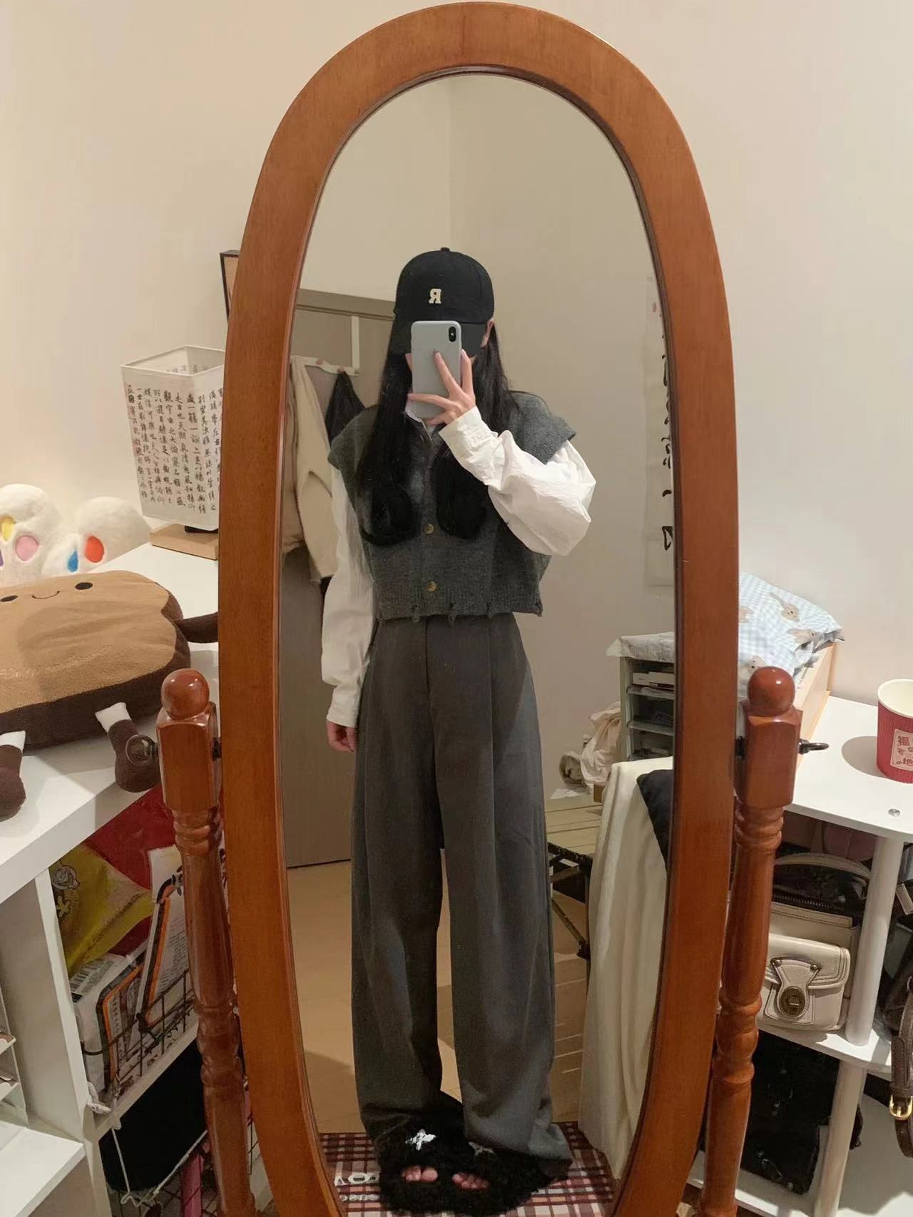 小個子穿搭一整套不規則針織馬甲打底襯衣女秋冬休閒褲子三件套裝