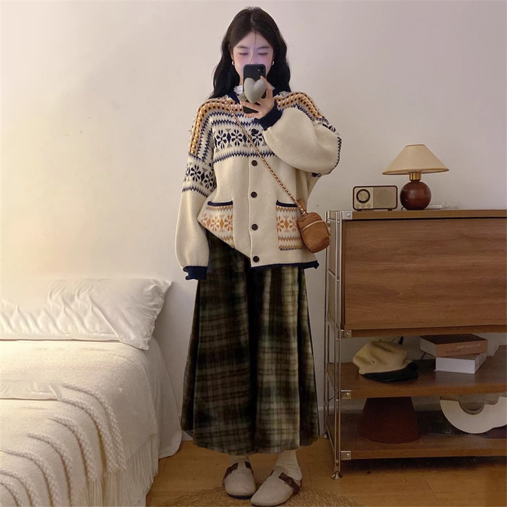 秋冬大碼女裝胖mm韓系慵懶復古高級感軟糯糯針織毛衣半身裙套裝